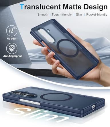 Temdan Magnetic for Samsung Galaxy Z Fold 7 Case,[Compatible with MagSafe][Built-in HD Screen Protector&Invisible Kickstand][Hinge Protection]Translucent Matte Shockproof Phone Case for Z Fold 7,Blue - Image 8