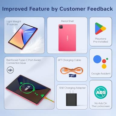 Android Tablets, 11 inch Octa-Core Processor Tablet with 2 Years Protection, 128GB Storage,12GB RAM, 6ft Charging Cable, 8000mAh Battery, Reinforced Type-C Port, Quad-Speaker (Pink) - Image 3