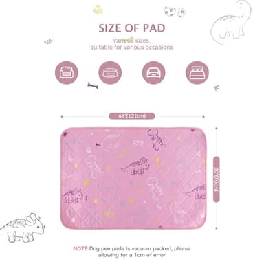 IEUUMLER Washable Pee Pads for Dogs, 2 Pack Non-Slip & Waterproof Pack Whelping Pad, Reusable Washable Puppy Potty Training Pad with Fast Absorbent for Playpen EU007 (Pink Dinosaur, 48"X30"-2pcs) - Image 2