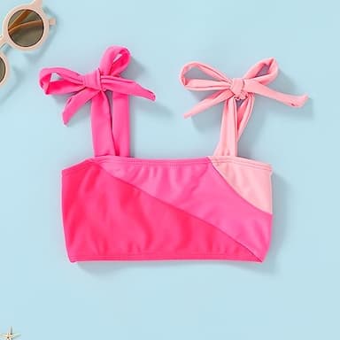 YOUNGER TREE Toddler Girls Two Pieces Swimsuit Color Block Stripe Swimwear Summer Beach Bathing Suit (Pink 3-4T) - Image 3