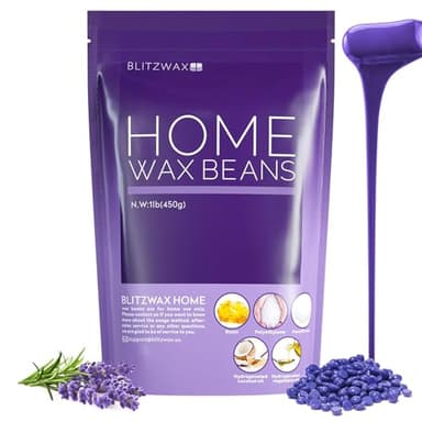 BLITZWAX Lavender Hard Wax Beads for Hair Removal - 1lb Coarse Hair Formula - Painless Wax for Sensitive Skin, Face, Full Body, Bikini - At-Home Waxing Beads for Women Men - Image 1
