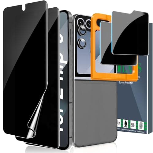 Ferilinso Privacy Screen Protector for Samsung Galaxy Z Flip 6 / Z Flip 7 FE [Phone Case Friendly], Inside Anti-Spy Film With 2 Pack Back Tempered Glass + Camera Lens Protector Accessories - Image 1