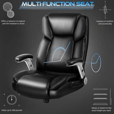 VITESSE 600lbs Big and Tall Office Chair with Flip up Armrest, Large Heavy Duty with Ergonomic Lumbar Support, Executive Office Chair for Heavy People with Quiet Rubber Wheel (Black) - Image 4
