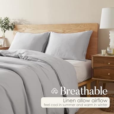 DAPU 100% Linen Duvet Cover Set - Pure Natural French Flax Linen with Corner Ties and Zipper Closure Soft Breathable Durable for Hot Sleepers 1 Duvet Cover 2 Pillowcases (Fog Gray, Queen/Full) - Image 3