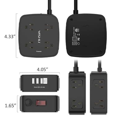 6 Ft Surge Protector Power Strip - 8 Widely Outlets with 4 USB Ports, 3 Side Outlet Extender with 6 Feet Extension Cord, Flat Plug, Wall Mount, Desk USB Charging Station, ETL,Black - Image 7