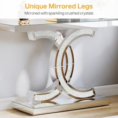Tribesigns Mirrored Console Table, 39" Modern Silver Entryway Table with Sparkling Crystal Inlays, Glass Sofa Table with Mirror Finish for Entrance, Hallway, Living Room - Image 9