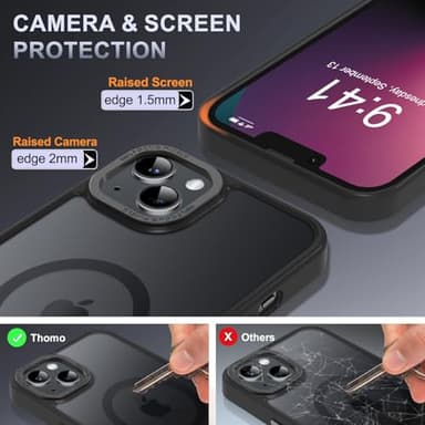 Thomo Strong Magnetic for iPhone 13 Case & iPhone 14 Case [Compatible with Magsafe] Translucent Matte Slim Shockproof Women Girl Anti-Fingerprint Protective Case for iPhone 14/13 6.1", Black - Image 6