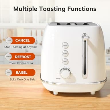 Keenstone Toaster 2 Slice, Retro Wide Slot Stainless Steel Toaster with 6 Browning Levels, Reheat & Defrost, for Bagel, Toast, Bread, Kitchen Essentials, Removable Crumb Tray, White - Image 2