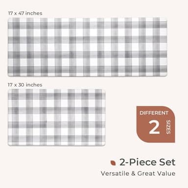 FRESHMINT Modern Farmhouse Plaid 2 Piece Set Kitchen Mats for Floor Anti Fatigue Waterproof & Non-Skid Kitchen Rugs Cushioned Kitchen Mat for Standing Washable Comfort Desk Kitchen Runners - Image 6