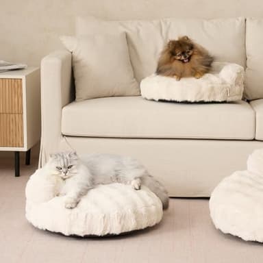 EHEYCIGA Small Dog Bed and Cat Couch for Puppy and Kitten - Fluffy Faux Rabbit Fur Pet Sofa with Washable Removable Cover, Waterproof and Non-Slip, 23 Inch Cream - Image 9