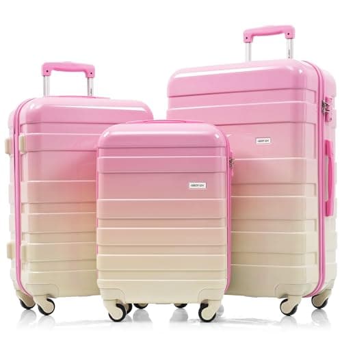 Merax 3 Piece ABS Hardshell Suitcase Sets – Lightweight, Tough & Scratch-Resistant, Pink Yellow, 20/24/28 Inch - Image 1