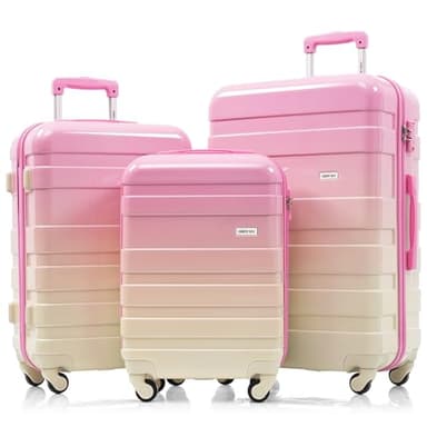 Merax 3 Piece ABS Hardshell Suitcase Sets – Lightweight, Tough & Scratch-Resistant, Pink Yellow, 20/24/28 Inch - Image 1