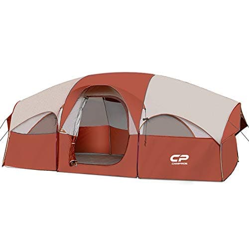 CAMPROS CP Tent-8-Person-Camping-Tents, 8 Person Waterproof Windproof Family Tent, 5 Large Mesh Windows, Double Layer, Divided Curtain for Separated Room, Portable with Carry Bag - Red - Image 1