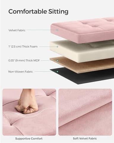 SONGMICS Mazie Collection - Storage Ottoman Bench, Foldable Foot Rest, 15 x 43 x 15 Inches, End of Bed Bench, Storage Chest, Load 660 lb, Living Room, Bedroom, Entryway, Jelly Pink ULSF277R01 - Image 4