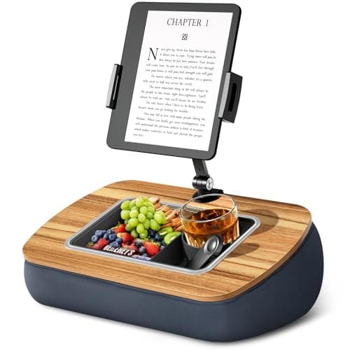 ERGONOV Lap Beanbag Tablet Pillow Stand,Adjustable iPad Holder with Snack Bowl,360° Rotating Clip for 4.7-13" Kindle,Phone,Tablet.Ideal for Hands-Free Reading and Relaxation on Bed,Couch,Recliner,Gray - Image 1