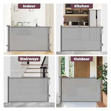 Cideny Retractable Baby Gate for Stairs, 55" Wide Mesh Dog Gate Indoor, 34'' Tall Child Gate for Doorways, Hallways, Deck, Indoor Outdoor Pet Baby Safety Essentials for Home, Grey - Image 6