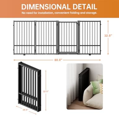 SNUOWU Full Metal Freestanding Dog Gate with Door, 32''Height Foldable Pet Dog Fence for Indoor & Outdoor, 4 Panels Extra Wide Free Standing TallDog Gates for Doorways,House,Stairs,Porch,Deck,Yard - Image 6
