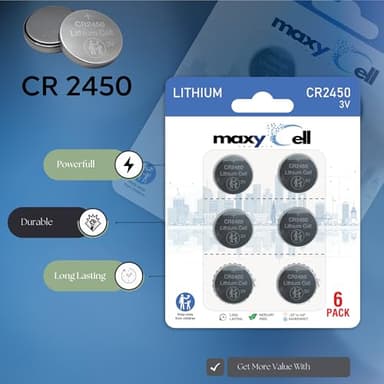 MaxyCell 2450 CR2450 Lithium Coin Cell Battery 3V High-Capacity Long-Lasting Reliable Power for Watches, Key Fobs, Fitness Trackers, Medical Devices, Thermometers, Leak-Proof Design DL2450 (6 Pack) - Image 3