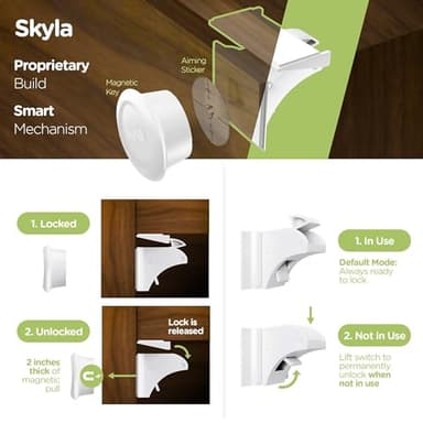 Skyla Homes Magnetic Cabinet Locks Baby Proofing Child Safety - The Safest Quickest and Easiest Multi-Purpose 3M Adhesive Child Proof Latches, No Screws or Tools Needed (12 Pack) - Image 4
