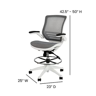 Flash Furniture Waylon Mid-Back Swivel Office Chair with Adjustable Foot Ring and Seat Height, Ergonomic Mesh Chair with Armrests, Gray/White - Image 3