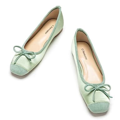 C.Paravano Ballet Flats | Flats for Women | Square Toe Flat | Ballet Shoes for Women | Flats Shoes Women Dressy (Size 7,Light Green) - Image 1