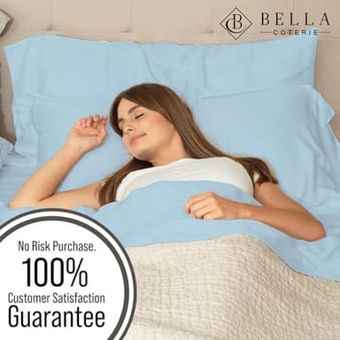 Bella Coterie Luxury Bamboo Viscose King Size Sheet Set | 100% Organically Grown | Ultra Soft | Cooling for Hot Sleepers | 18" Deep Pocket [Coastal Blue] - Image 5