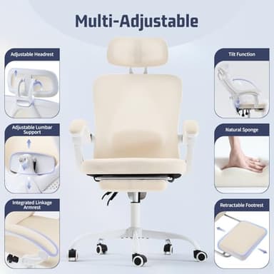 Ergonomic Office Chair with Retractable Footrest, 400LBS Capacity,Synchronized Armrest, Breathable Mesh, Adjustable Lumbar Support - Image 4