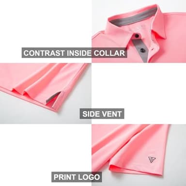 M MAELREG Mens Pique Polo Shirts Short Sleeve Performance Moisture Wicking Quick Dry Casual Golf Shirts for Men Pink - Image 4