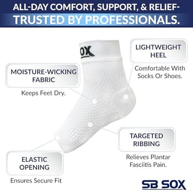 SB SOX Plantar Fasciitis Relief Socks – Ankle Brace Compression Sleeve – Arch Support for Foot Pain, Swelling, Heel Spurs – Foot Brace for Achilles Tendonitis Relief, Injury Recovery (Solid White, X-Large) - Image 5