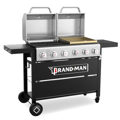 Brand-Man Griddle Grill Combo 6-Burner, 2 in 1 Versatile Propane Gas Grill and Griddle with Double Stainless Steel Lids, BBQ Combo for Outdoor Kitchen & Backyard Barbecue Cooking - Image 1