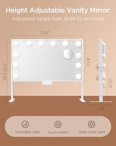 BESTOPE PRO Vanity Mirror with Lights, 23.6'' x 22.4'' Height Adjustable Makeup Hollywood Mirror with 3 Color Modes, 10X Magnification and 2 Storage Boxes, USB Charging Port, Phone Holder, Women Gifts - Image 6