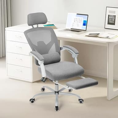 Sweetcrispy Office Computer Desk Chair, Ergonomic High-Back Mesh Rolling Work Swivel Chairs with Wheels, Comfortable Lumbar Support, Comfy Arms for Home, Bedroom, Study, Student, Classic Grey - Image 1