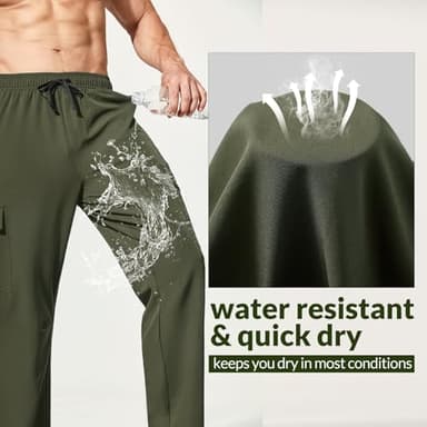 baleaf Men's Hiking Pants Cargo Quick Dry Water Resistant Elastic Waist Straight Leg Lightweight UPF50+ for Work Dark Army Green Size XL - Image 4