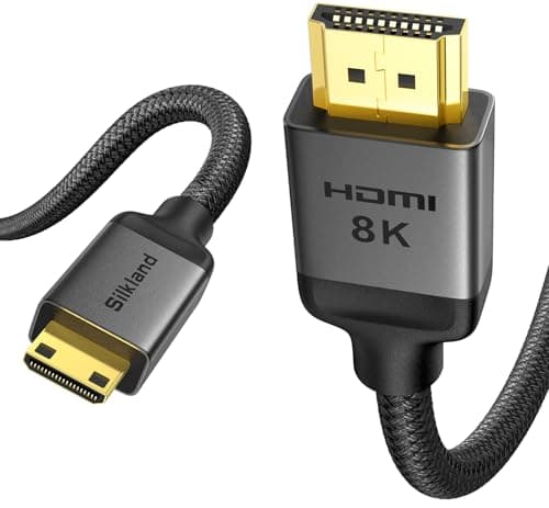 Silkland 8K 4K Mini HDMI to HDMI Cable 6.6FT, Mini HDMI 2.1 Cord [8K 60Hz, 4K@240Hz 144Hz 120Hz, Upgrade Braided] 48Gbps, Compatible with Camera, Camcorder, Laptop, Tablet, Monitor, Raspberry Pi Zero - Image 1