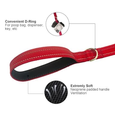 Dual Padded Handle Walking and Training Standard Leashes for Large Breed Dogs That Pull with Reflective Stitching, 360° Rotatable Heavy Duty Metal Buckle,D-Ring,Durable Nylon, 6Ft Long for Big Dogs - Image 5