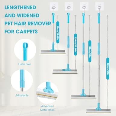 Transni Carpet Rake for Pet Hair Removal, 67'' Adjustable Handle Carpet Rake Cat Dog Hair Remover, Reusable Long Handle Pet Hair Removal Tool, Removal Broom for Rugs, Mats, Couch, Furniture - Image 2