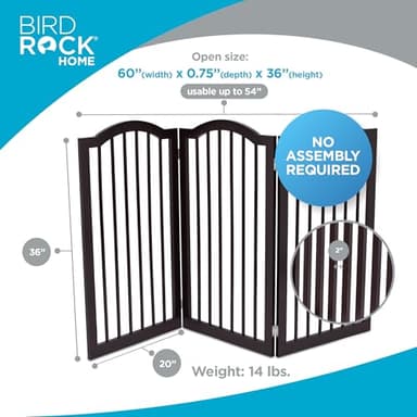 INTERNET'S BEST Arched Top Dog Gate | 3 Panel, 36" H Wooden Pet Barrier for Dogs or Cats | Freestanding Folding Room Divider for Doorways, Hallways, Stairs, and Porch | Portable, Extra Wide | Espresso - Image 2