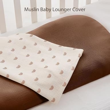 guruixu 2 Pack Muslin Baby Lounger Cover, 100% Cotton Infant Lounger Cover for Baby Boys and Girls (Dusty Pink,Cream) - Image 7