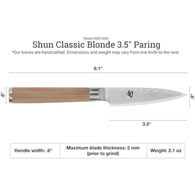 Shun Classic Blonde 3.5" Paring Knife, Handcrafted Japanese Vegetable & Fruit Knife, VG-MAX Core with Damascus Stainless Steel Cladding, Pakkawood Handle, Small Tool for Peeling, Coring & Cutting - Image 6