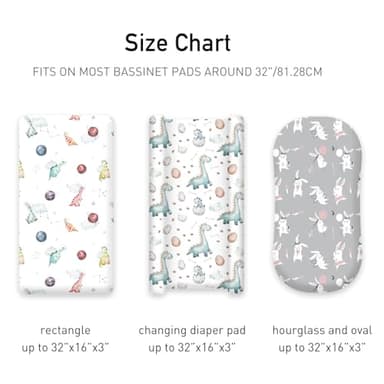 Bassinet Sheets for Baby Girl Boy, 3 Pack Soft Breathable Baby Bassinet Mattress Sheets Fit for Hourglass Oval Cradle, Moses Basket Rectangle Mattress (Dinosaur) - Image 3