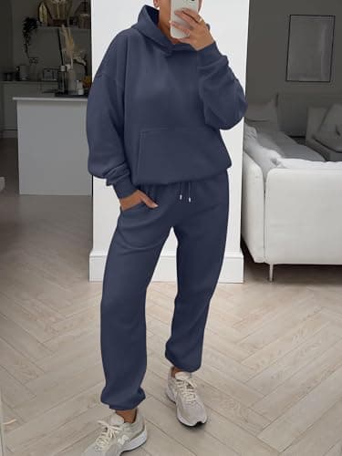 ANRABESS Womens 2 Piece Outfits Lounge Hoodie Oversized Sweatshirt Jogger Sweatpants Y2K Tracksuit Sweatsuit Set Fall Clothes Navy Blue X-Small - Image 7