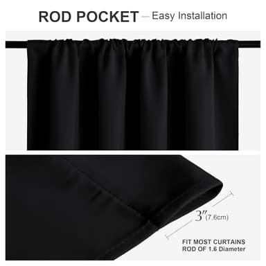 PONY DANCE Short Blackout Curtains for Kitchen Over Sink 45 inch Long, Thermal Insulated Black Out Curtain for Bedroom, Rod Pocket Drapes for Bathroom Small Window(2 Panels Set, Black, 42 inches Wide) - Image 2