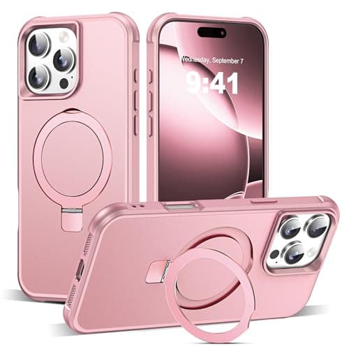 SKYLMW Compatible with iPhone 16 Pro Case with Invisible Magnetic O-Ring Stand Military-Grade Case for iPhone 16 Pro 6.3" [Compatible with Mag-Safe][Great Grip Feeling], Rose Gold - Image 1