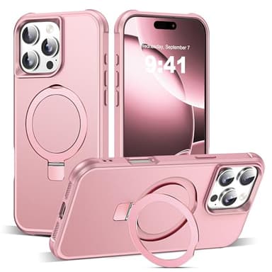 SKYLMW Compatible with iPhone 16 Pro Case with Invisible Magnetic O-Ring Stand Military-Grade Case for iPhone 16 Pro 6.3" [Compatible with Mag-Safe][Great Grip Feeling], Rose Gold - Image 1