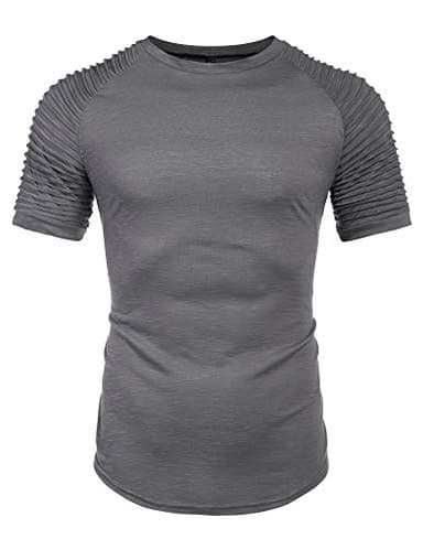 COOFANDY Men's Fashion Gym Workout Shirt Bodybuilding Clothing Running T-Shirt Grey L - Image 2