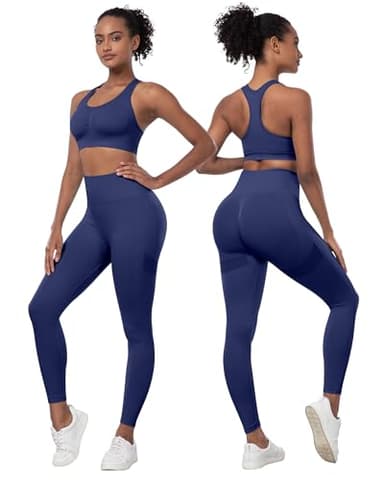 SALSPOR 3 Piece Workout Sets for Women Butt Lifting Leggings with High Impact Sports Bra Gym Shorts(3DWX-Navy Blue-M) - Image 3