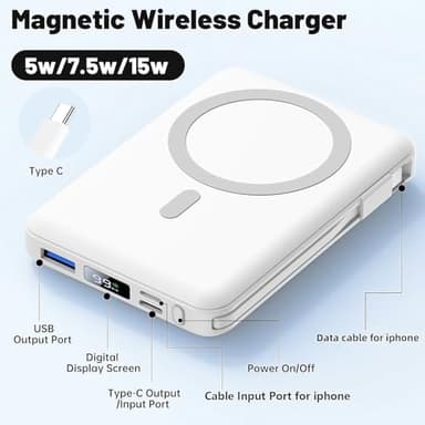 Azmuth for Magsafe Battery Pack, 10000mAh Magnetic Power Bank 22.5W PD Fast Charging with LED Display Wireless Portable Charger for Magsafe with Stand for iPhone 17/16/15/14/13/12/Pro/Pro Max - Image 2