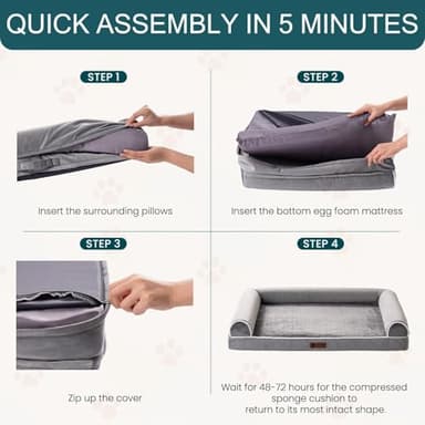 MEWOOFUN Dog Bed Medium Size, Large Dog Bed with Egg Foam, Washable Orthopedic Bed with Waterproof Removable Cover, Big Waterproof Couch Sofa Bed (L, Grey) - Image 5