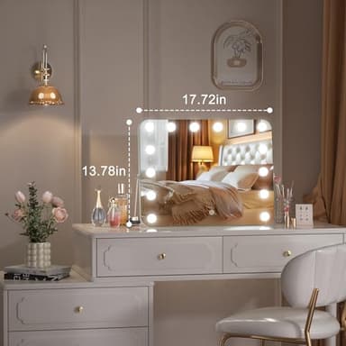 Hasipu Vanity Mirror with Lights, Hollywood 18" x 14" LED Makeup Mirror, 3 Modes Light, Smart Touch Control Dimmable, 360°Rotation, Rounded Rectangle White Frame - Image 2