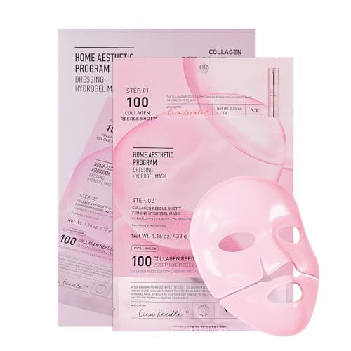 VT COSMETICS Collagen Reedle Shot 100 2-Step Hydrogel Mask(34.5gx4ea), Intensive Firming, Exosome 500Da Collagen, Fine Lines, Overnight Melting Mask, Korean Facial Mask, Pink Collagen - Image 1